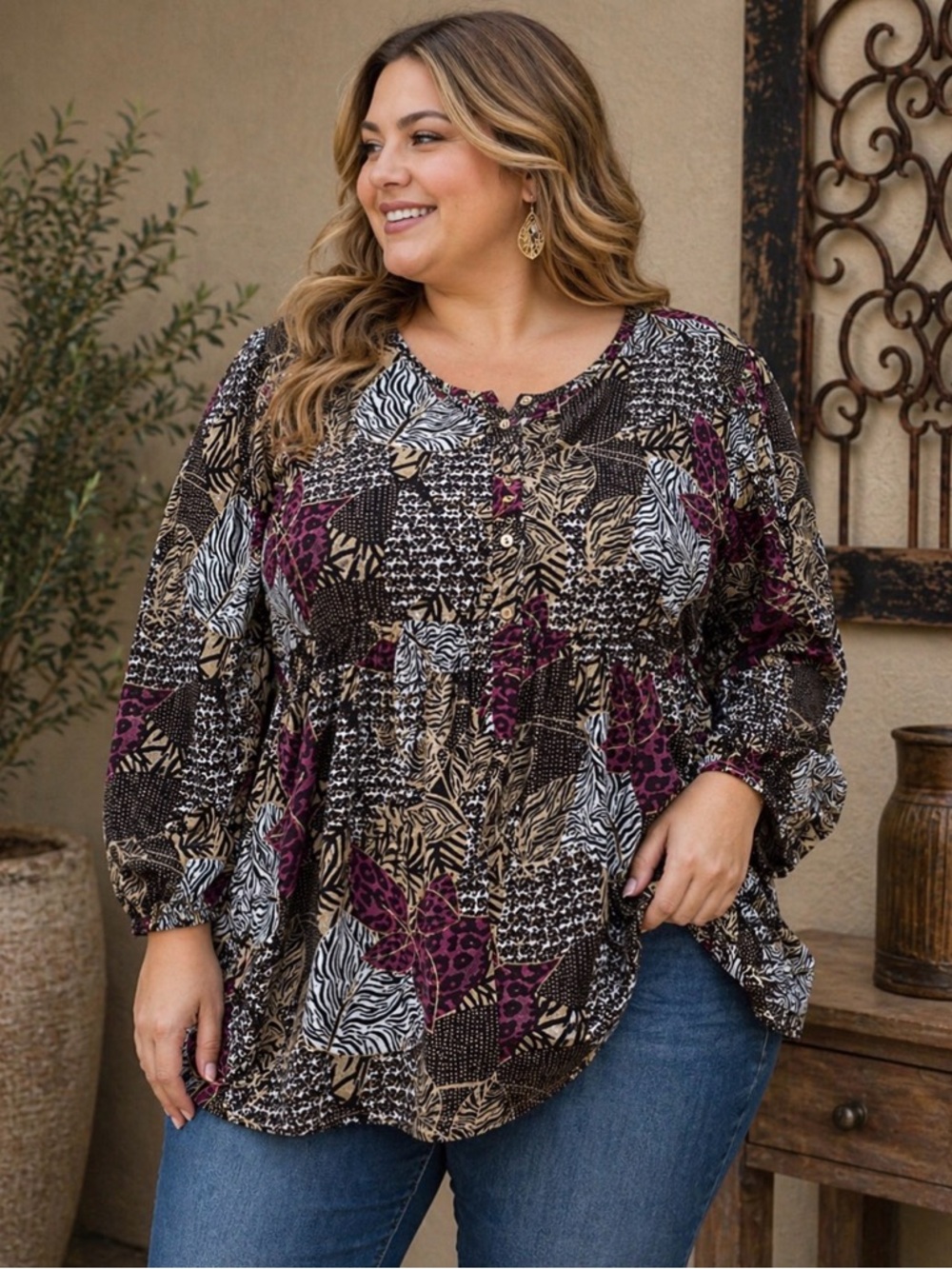 Cato long sleeve cheetah top